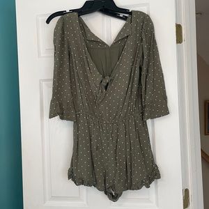 Army green polka dot romper